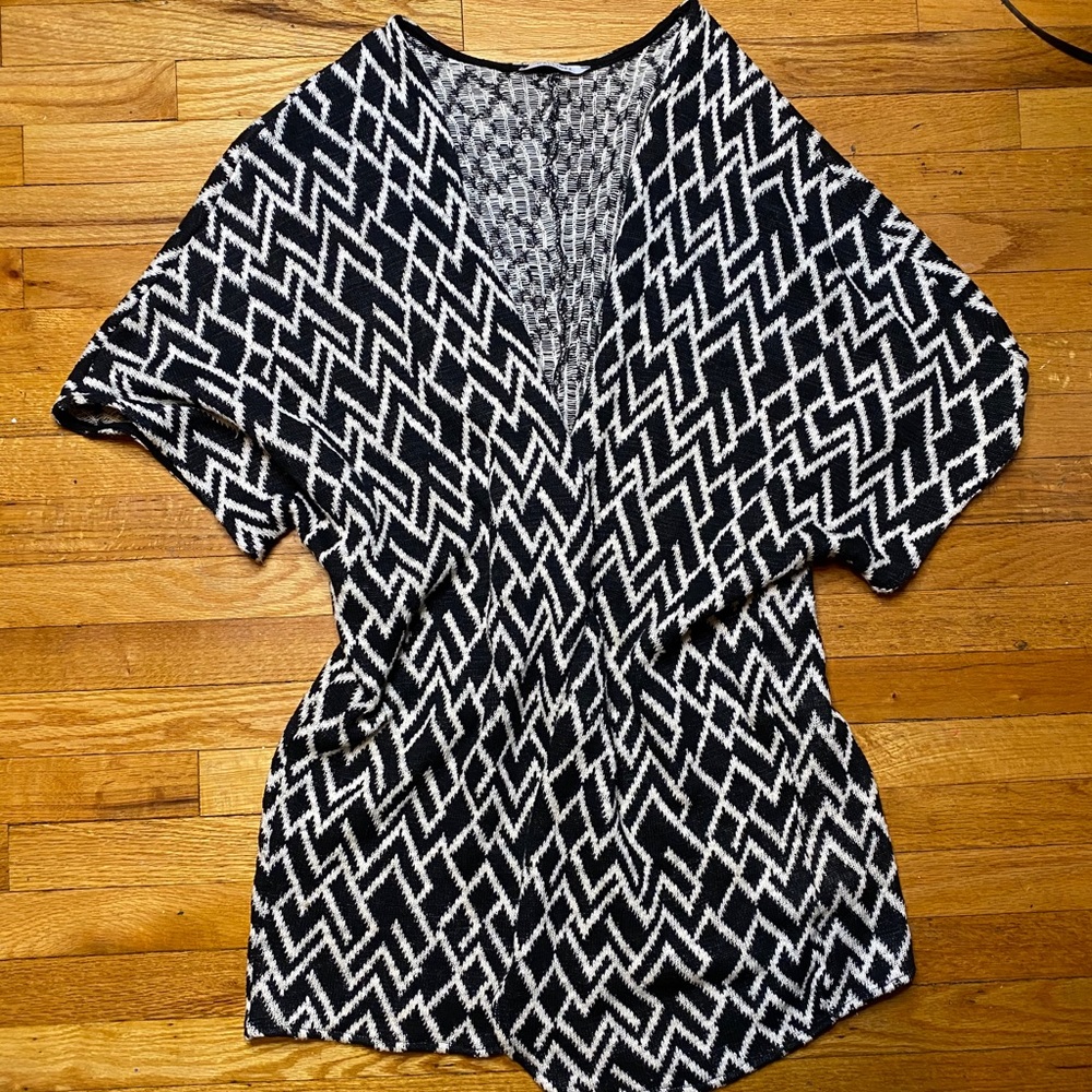 Black and White Pattern Shawl Sweater
